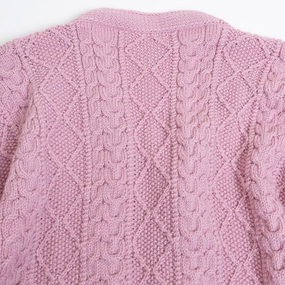Hand Knitted Cardigan Pink Sweater Chunky Diamond Stitch Oversized M/L - Picture 4 of 10